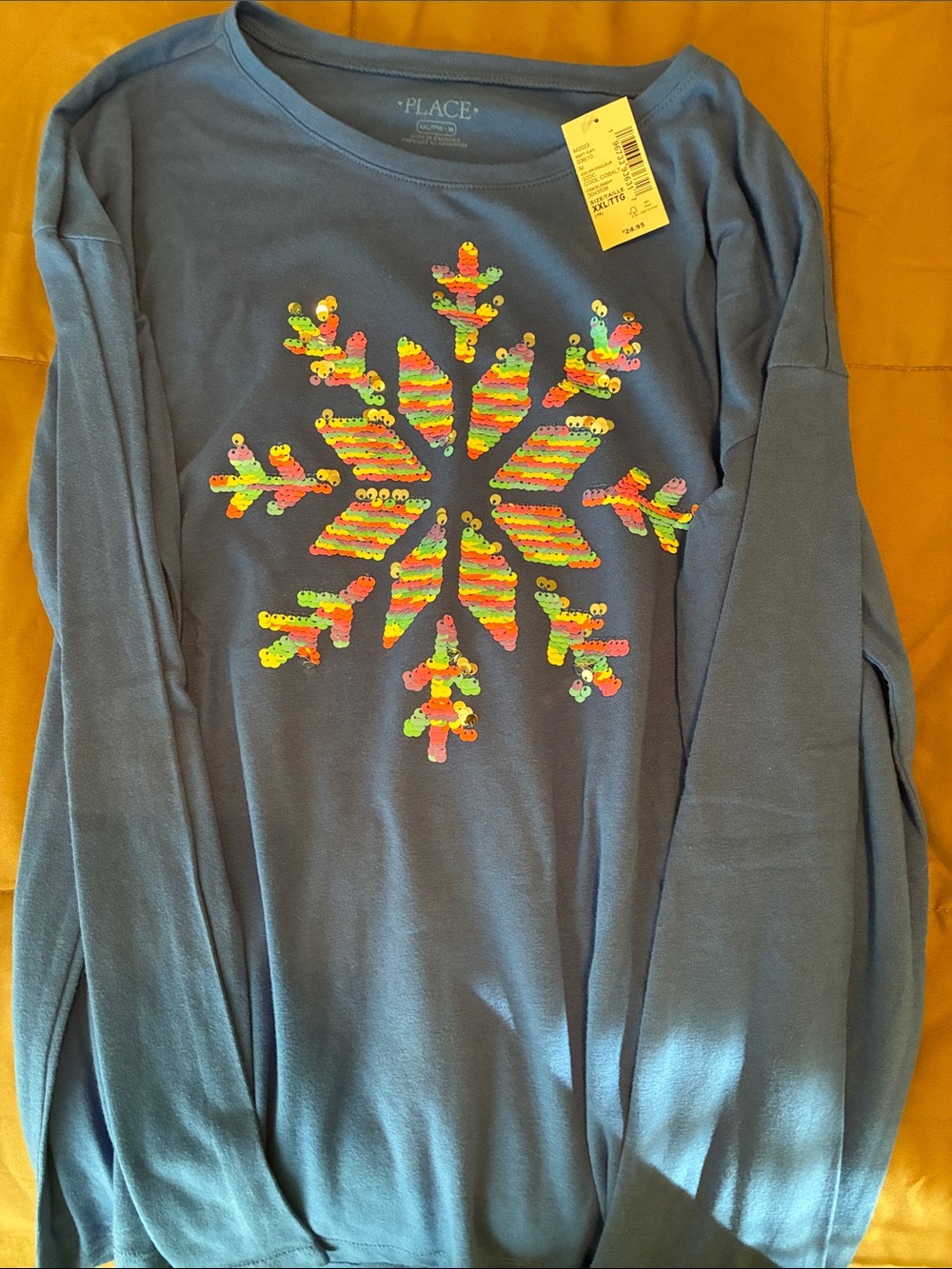 The Children's Place Blue Long Sleeve Shirt with Rainbow Sequin Snowflake xxl